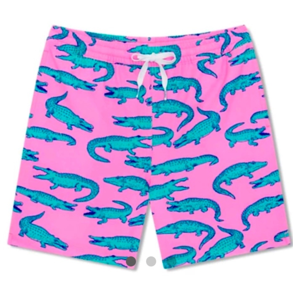 Chubbies Pink Shorts with Blue Alligator Design